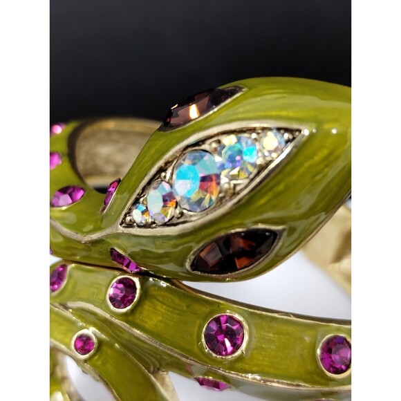 Betsey Johnson Snake Bangle Bracelet Jungle Book Green & Pink Coil Wrap Serpent - Picture 9 of 9